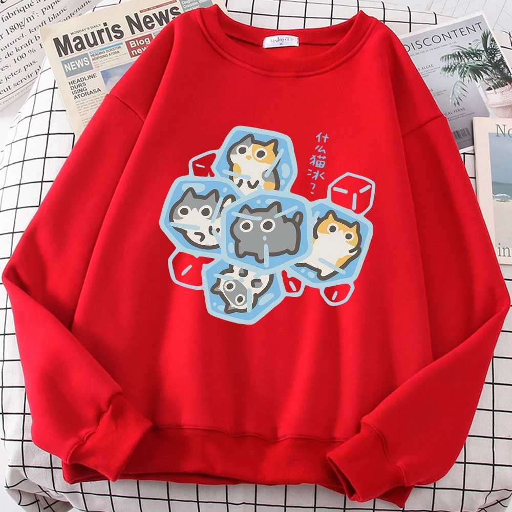 Ice Cat Fun Cartoons Cats Cute Print Sweatshirt Men Women Harajuku Crewneck Hoodie Autumn Prints Sportswear Hip Hop Loose Hoody XJ250714
