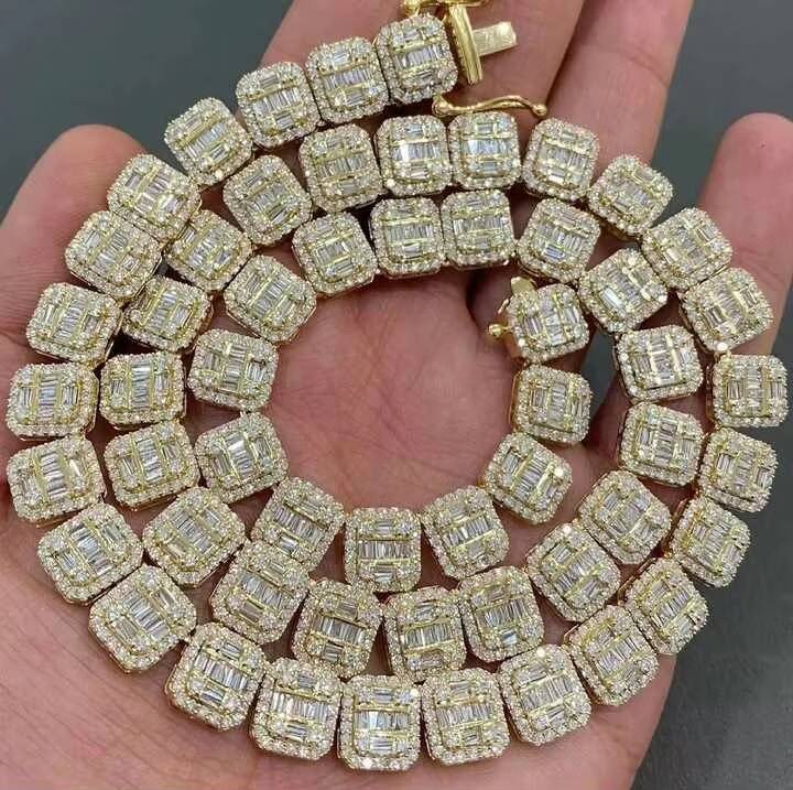 Custom Hip Hop Style Cuban Chain for Men VVS Moissanite Diamond Necklace in IGI Certified 925 Silver with 18K White Gold Finish