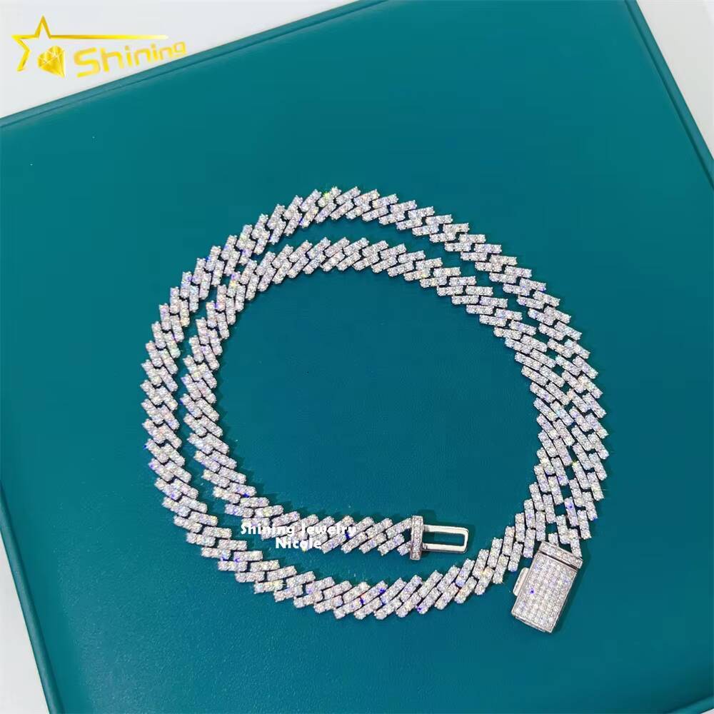Wholesale Best Quality Sparkle Hip Hop Iced Out Moissanite Necklace 8mm Sterling Silver Cuban Link Chain