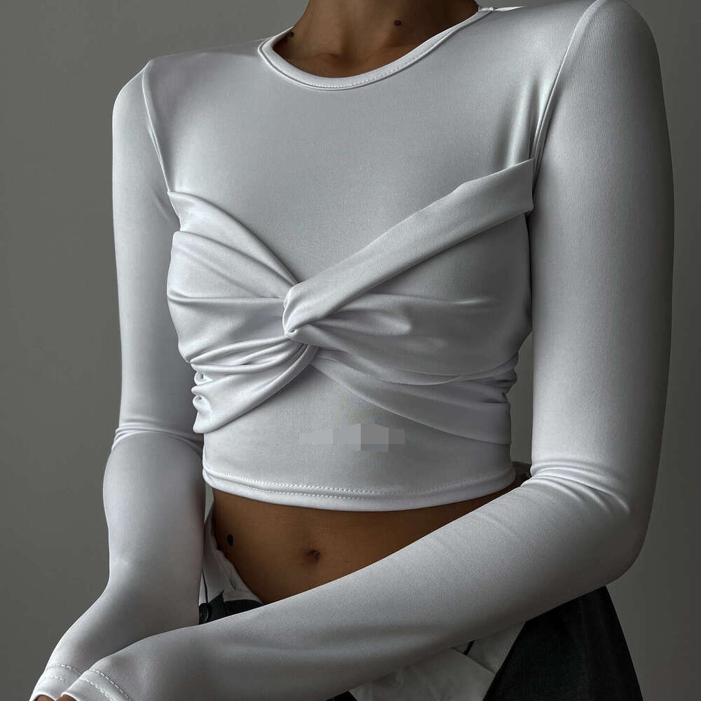 American Twisted Pleated Long Sleeve T-Shirt New Women's Top Elegant Fashion Hot Girl INS Style B5