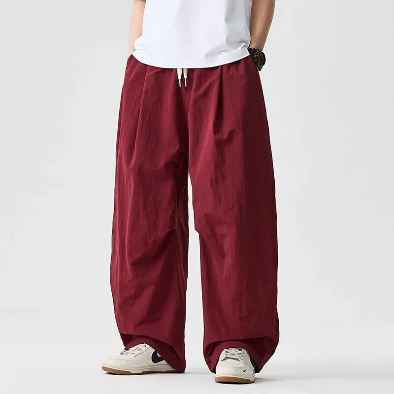 Wide leg Pants Men Harajuku Japanese Style Loose Casual Pants Men Solid Comfortable Elastic Waist Trouser Outdoor Walking Hiking 250715