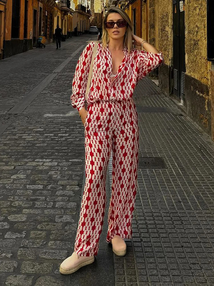 Women Blouse Pant 2 Pcs Sets Casual Single Breasted Long Sleeve Female Suits 2025 Spring Summer Chic Lady Streetwear Outfits 250715