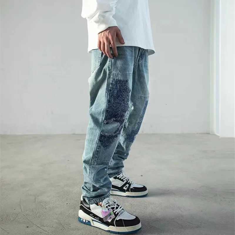 2023 Y2K Streetwear Patch Embroidery Ripped Stacked Jeans Pants Men Clothing Straight Old Hip Hop Denim Trousers Mens Pants X2507181