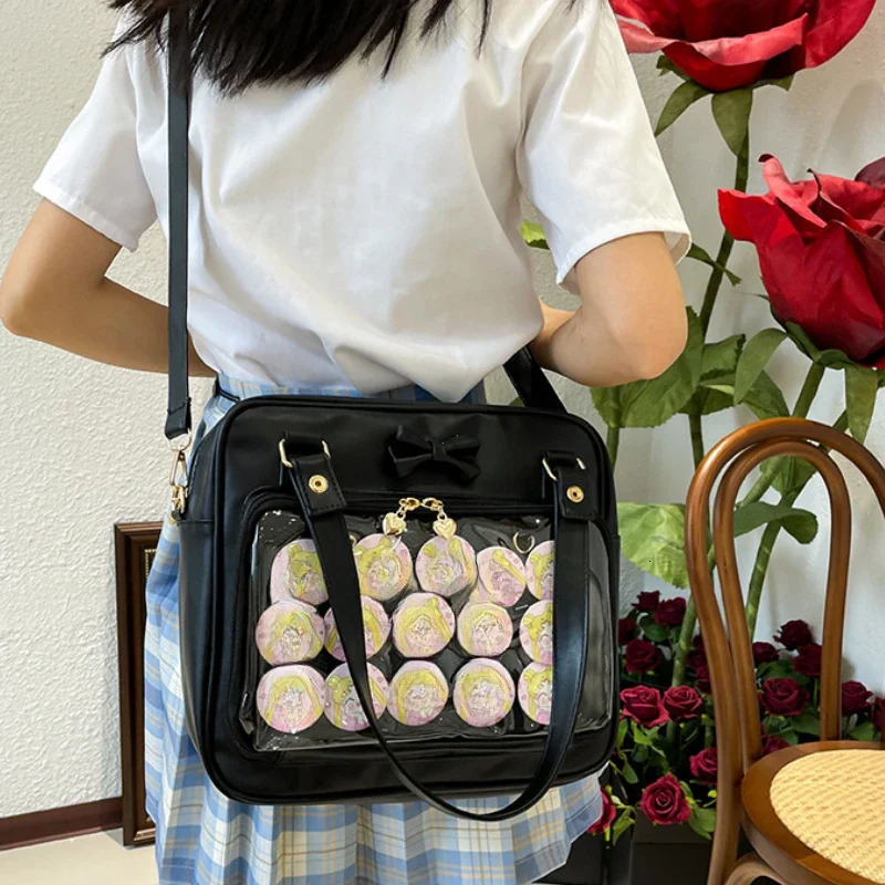 Y2K Cute Bow Ita Bag Girl Transparent Shoulder Bag Women Fashion Shoulder Crossbody Bags Ladys DIY Badge Tote Bag Lolita Handbag 250714