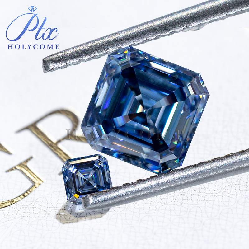Never Fade Vivid Blue Loose Moissanite Stone Asscher Cut 0.5-10CT Various Shapes GRA Certified VVS1 Moissanite Diamond Ring Earrings Necklace Jewelry 