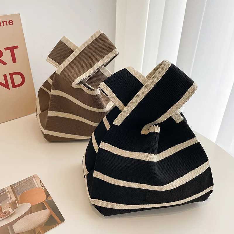 Handmade Knit Handbag Women Mini Knot Wrist Bag Fashion Casual Color Wide Stripe Plaid Tote Bag Student Reusable Shopping Bags Z250718