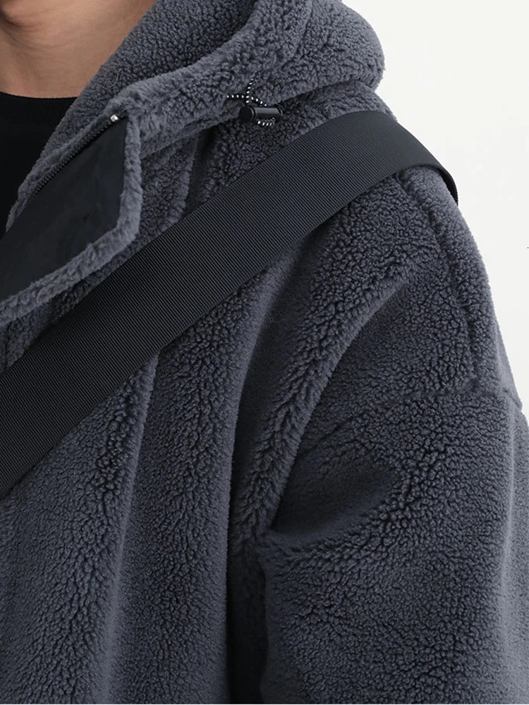 Mauroicardi Winter Thick Warm Oversized Dark Grey Sherpa Jacket Men with Hood Zip Up Fluffy Loose Casual Faux Lamb Fur Coat 250715