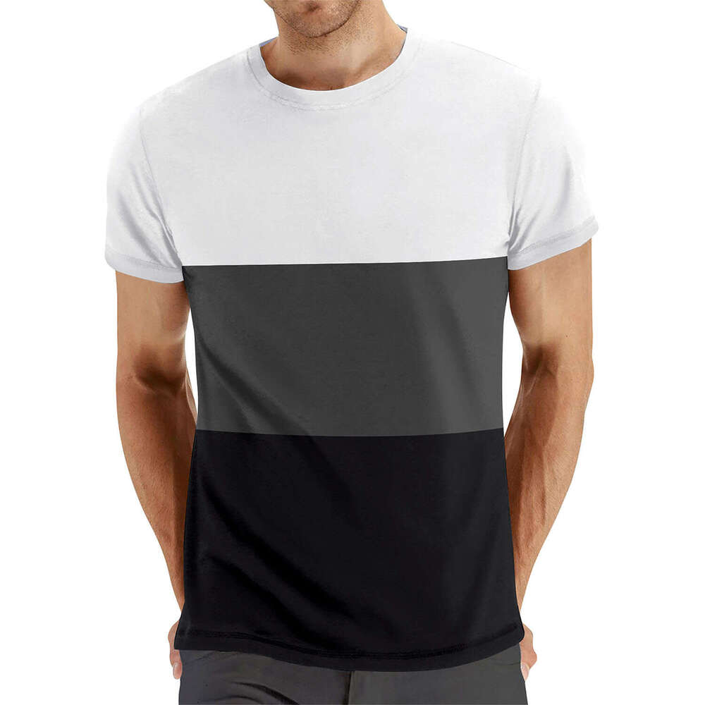 Summer Plus Size Casual Block Crew Neck Short Sleeve Fashion Contrast Color Men's Fitness Sports T-Shirt B5