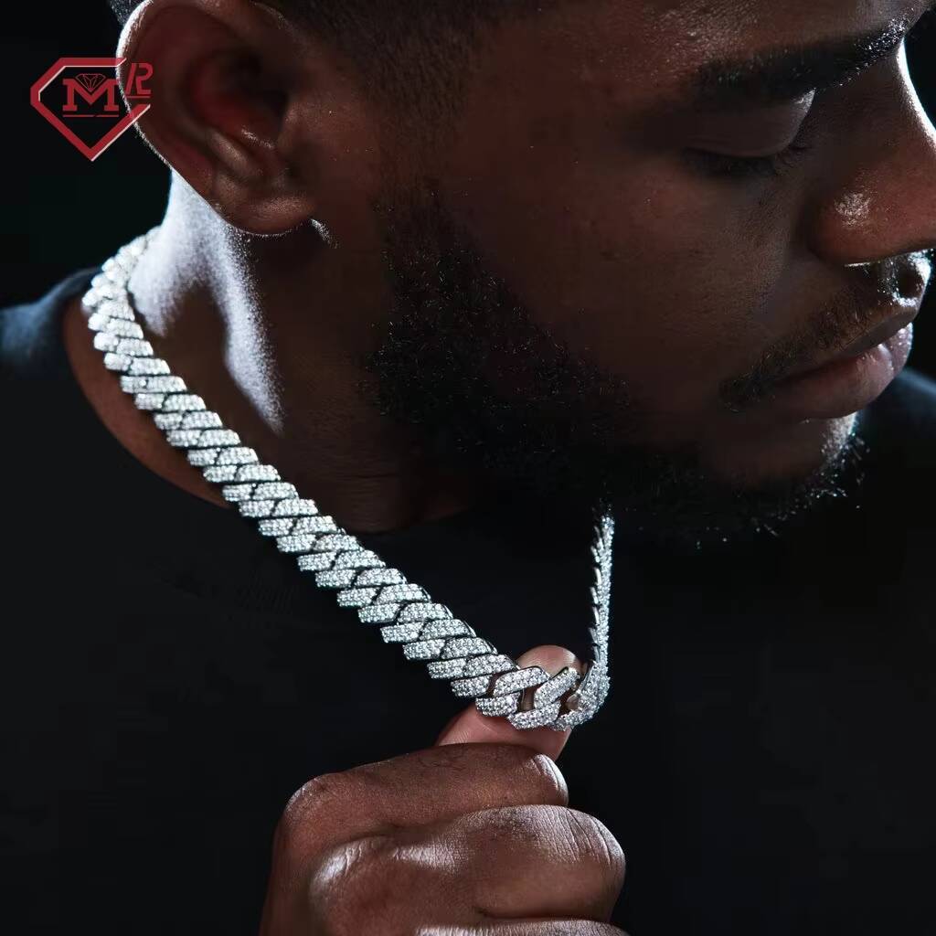 Luxury 10mm 15mm Cuban Link Chain Necklace 2 Rows Hip Hop Jewelry Silver 925 Moissanite Cuban Chain