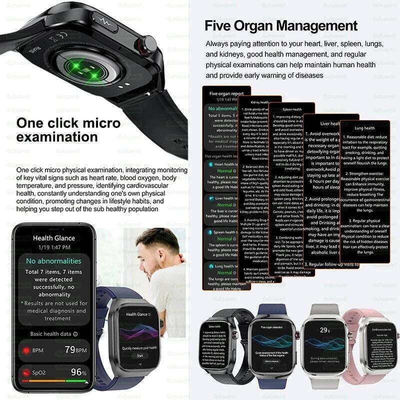 2025New Accurate Blood Fat Uric Acid Smart Watch Men Micro Physical Examination Five Organ HealthClock Bluetooth Call Smartwatch free shipping