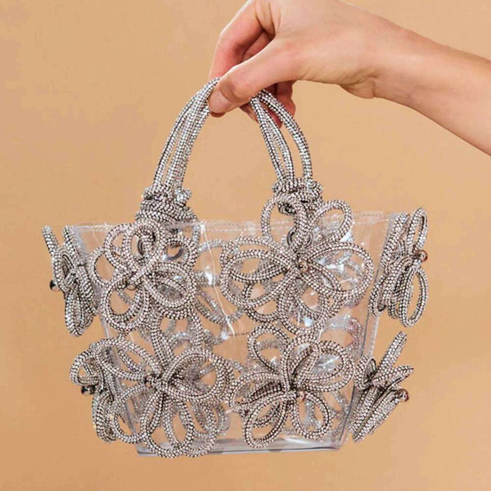 Designer Bags Flower Rhinestone Handbag Evening Bags For Women Transparent Designer Crystal Clutch Purses Handbag Ladies Wedding Party Luxury Bag