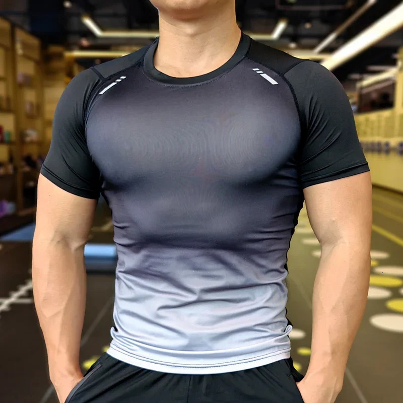Men Fitness Sport T-shirt Bodybuilding Clothing Gym Short Sleeve Tee Tshirts Muscle Fit Top Quick Dry Rashguard 250716