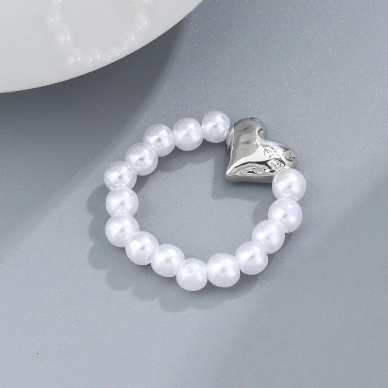 Pearl Stretch Finger Rings for Women Girl Korean Fashion Sweet Heart Jewelry Accessories Gift Party 250716