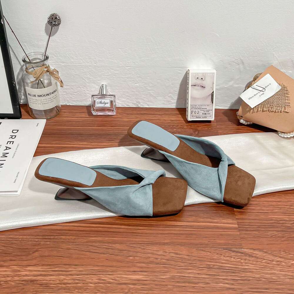 Designer 2025 New High Sandals for Women Summer Outdoor Wear High-end Sense One-strap Elegant Square Toe Wedge Heel Women's Shoes