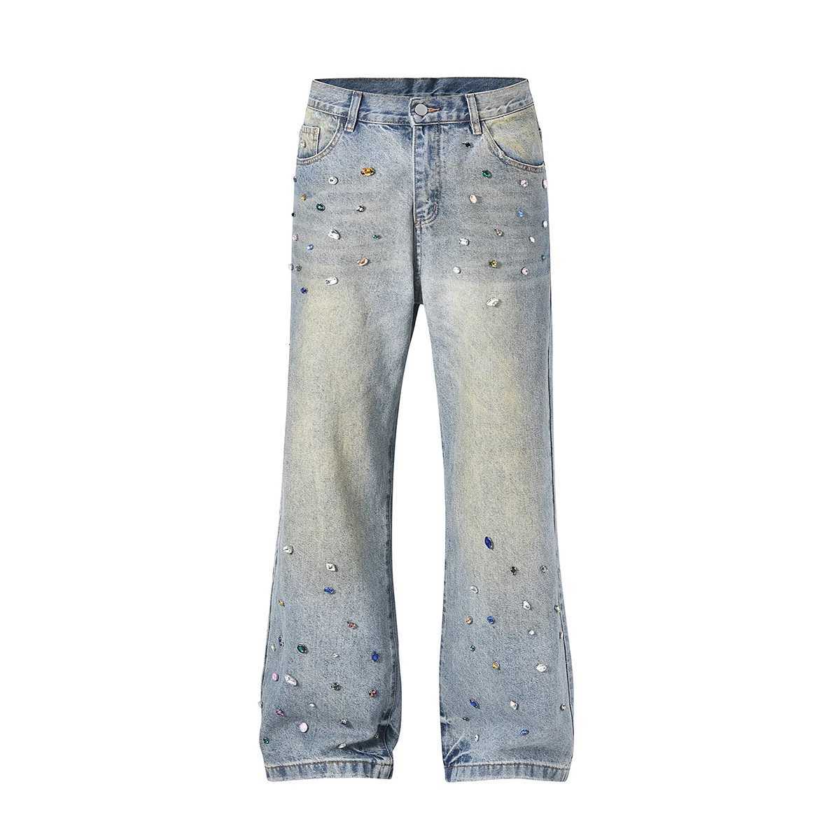 Vintage Gemstone Baggy Jeans for Men Straight Loose Mens Clothing Denim Trousers High Street Washed Casual Unisex Cargo Pants X250812