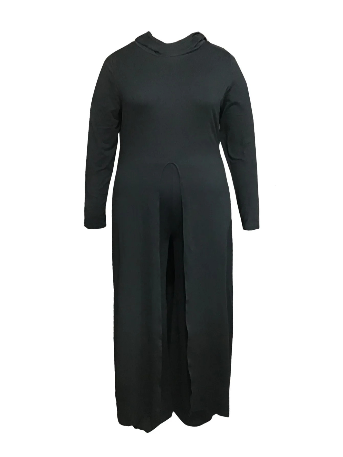 4XL 5XL LW Women Spring Elegant Office Lady BASICS Plus Size Hooded Collar Front Split Black Two Pieces Pants Set Matching Set 250714