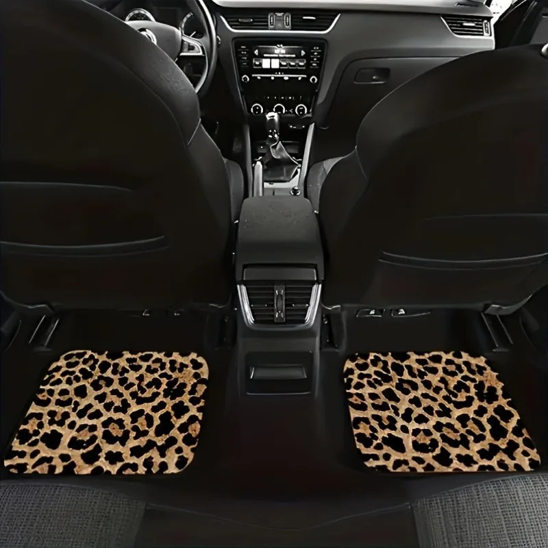 Universal Fit Leopard Print Car Floor Mats 4pcs Set Polyester Fiber Absorbent Non-Slip Washable for Cars SUVs 250715