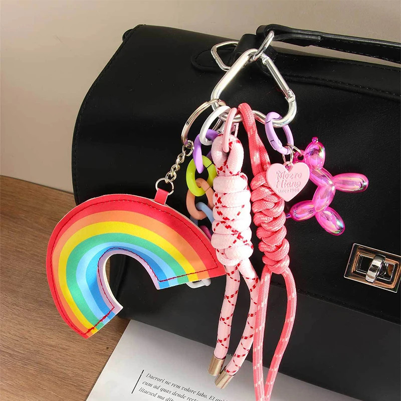 Leather Starfish Bag Charm Cute Leopard Bear Rainbow Decorative Keychain Decoration Fashion Braided Rope Bag Accessory 250717