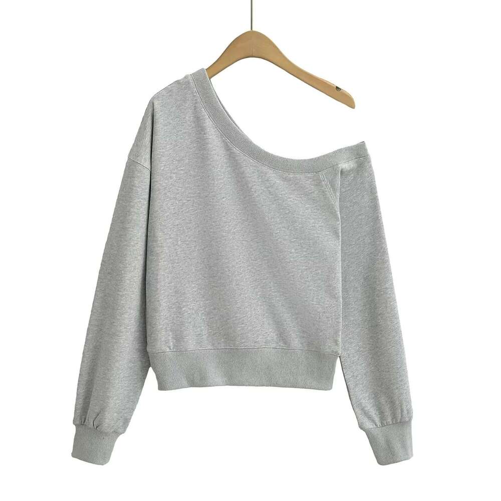Star Style Asymmetric Off-Shoulder Sweatshirt Autumn Slim Fit Pullover Hot Girl Personality Asymmetrical Long Sleeve Top For Women B5