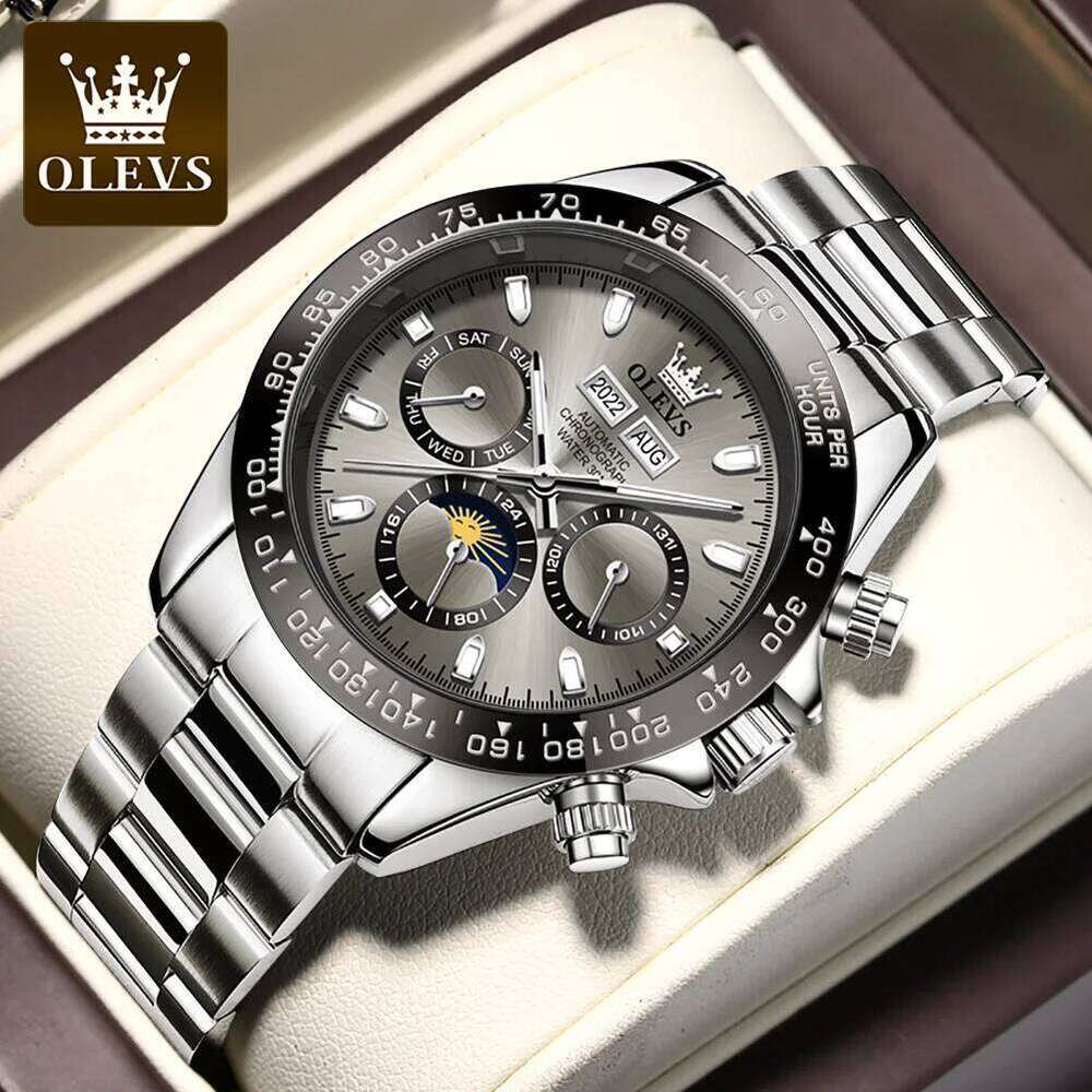 OLEVS 6654 Mens Chronograph Automatic Mechanical Wristwatch Waterproof Luminous Top Brand Watch for Man Date Sport free shipping