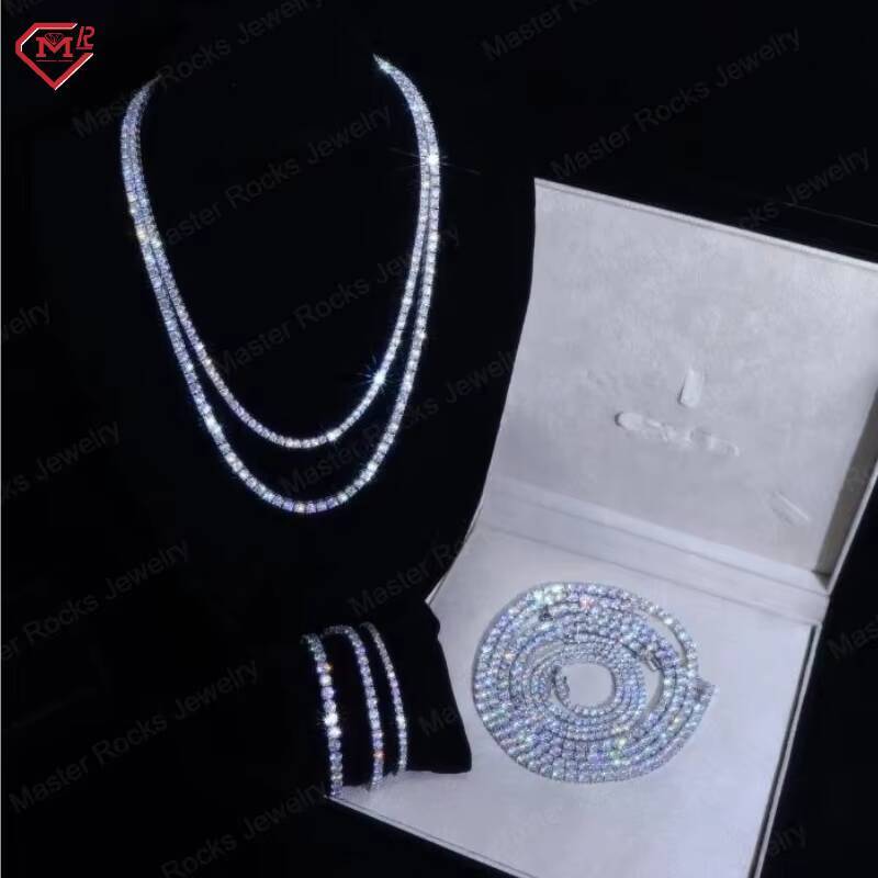 5MM Hiphop Tennis Chain Iced Out Bling Men Necklace 925 Sterling Silver Iced Out VVS Moissanite Tennis Chain