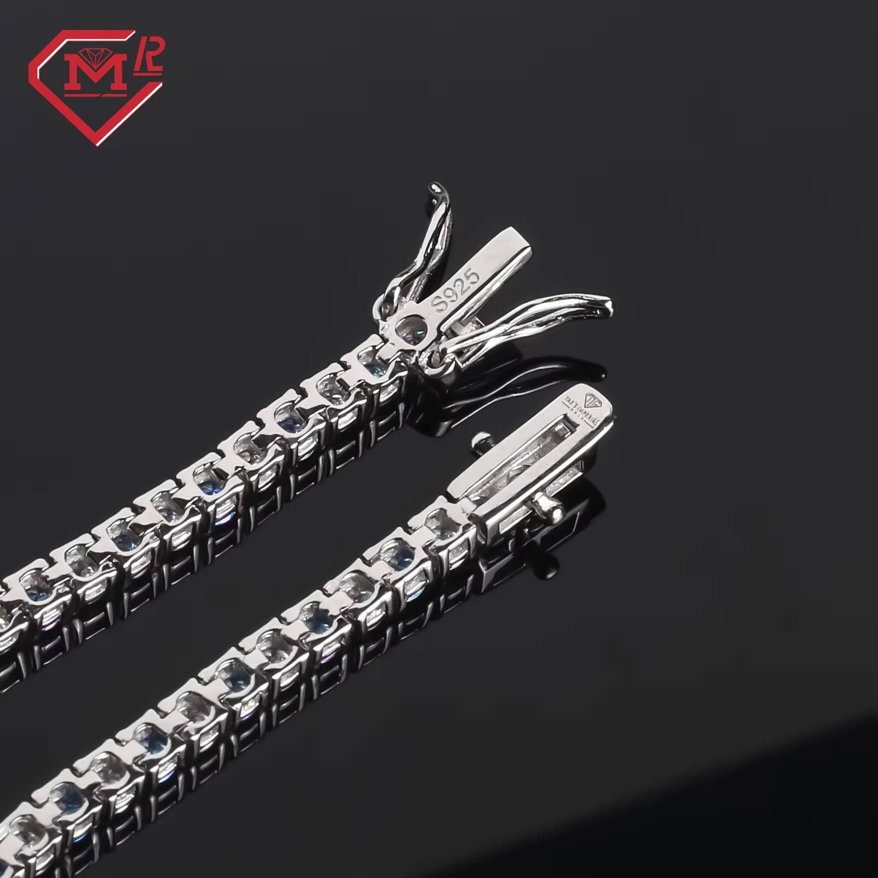 3MM Tennis Bracelet 925 Sterling Silver Luxury Blue and White Stone Tennis Moissanite Tennis Chain