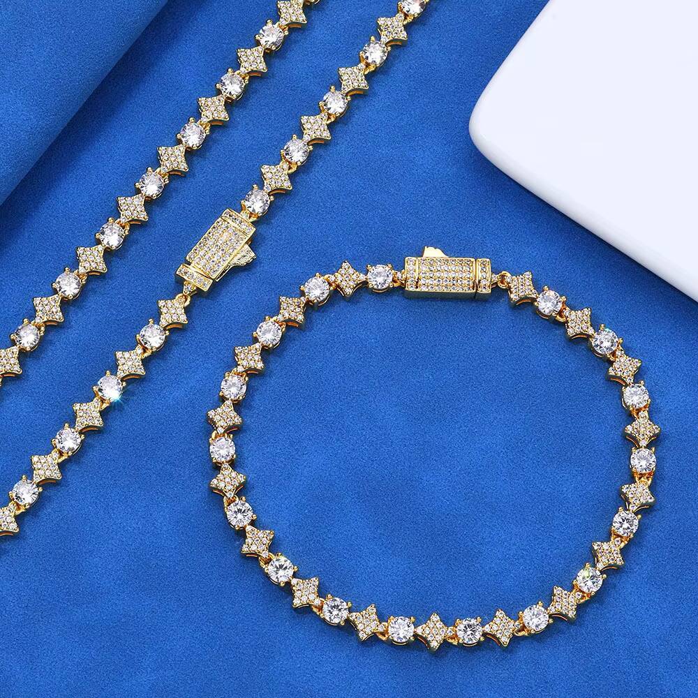 European and American Custom Jewelry S925 Silver Moissanite Cross Star Tennis Chain Hip Hop Mens Bracelet