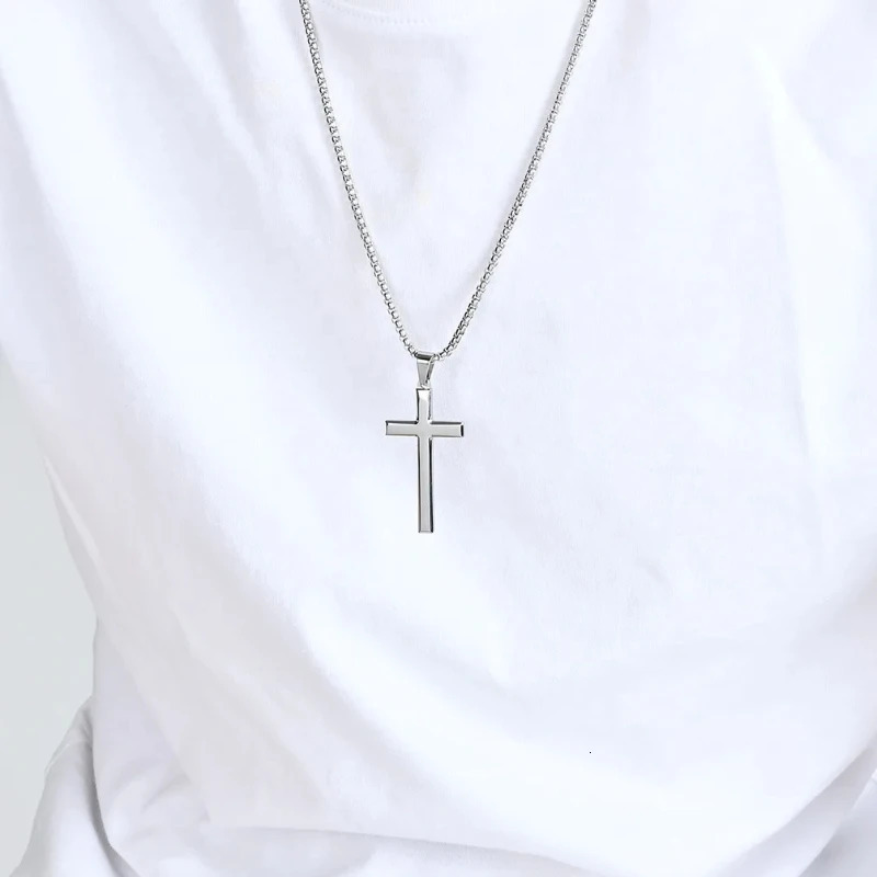 2025 autumn and winter sweater chain high quality steel cross necklace Luster niche personality male and female ce 250717