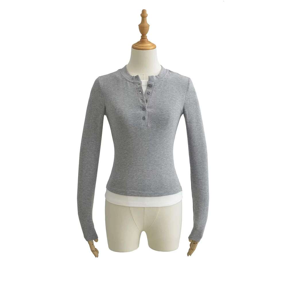 American Style Spicy Girl Fake Two-Piece Long Sleeve T-Shirt For Women, Autumn New Design Slim Fit Base Shirt Short Top B5 g7