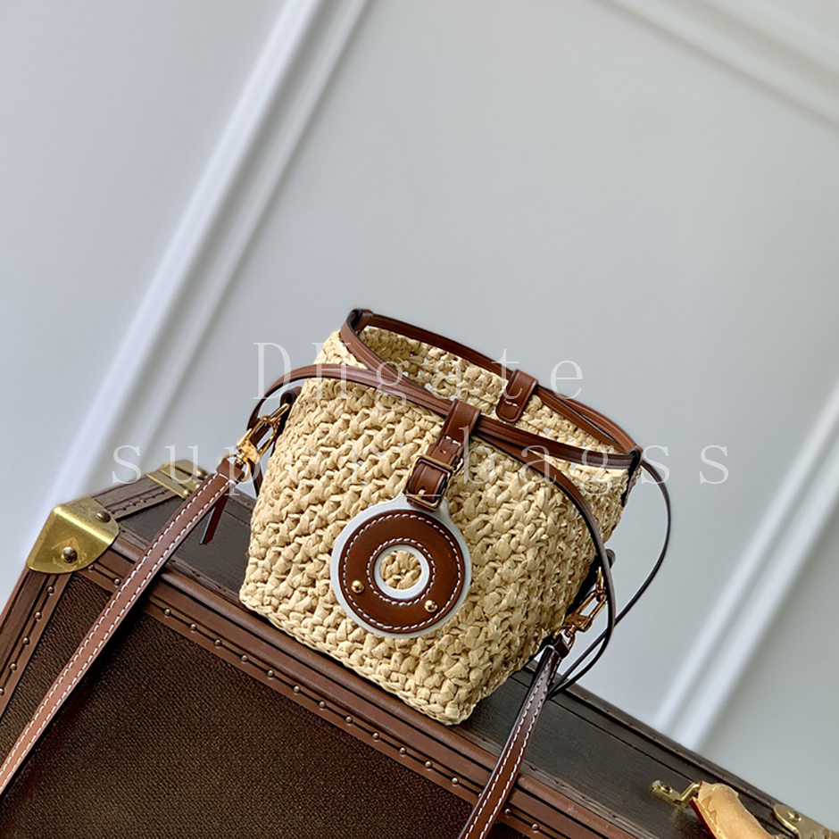 NOEE PURSEE Mirror quality handbag Brown woven leather bucket bag luxury designer bag 13CM shoulder bag Cowhide-leather trim Crossbody bag with box LN09A1