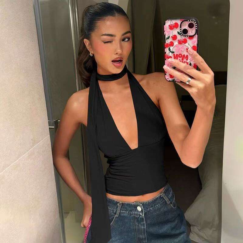 V-Neck Low-Cut Backless High-End Sexy Halter Tie Design Summer Vacation Style B5 g5