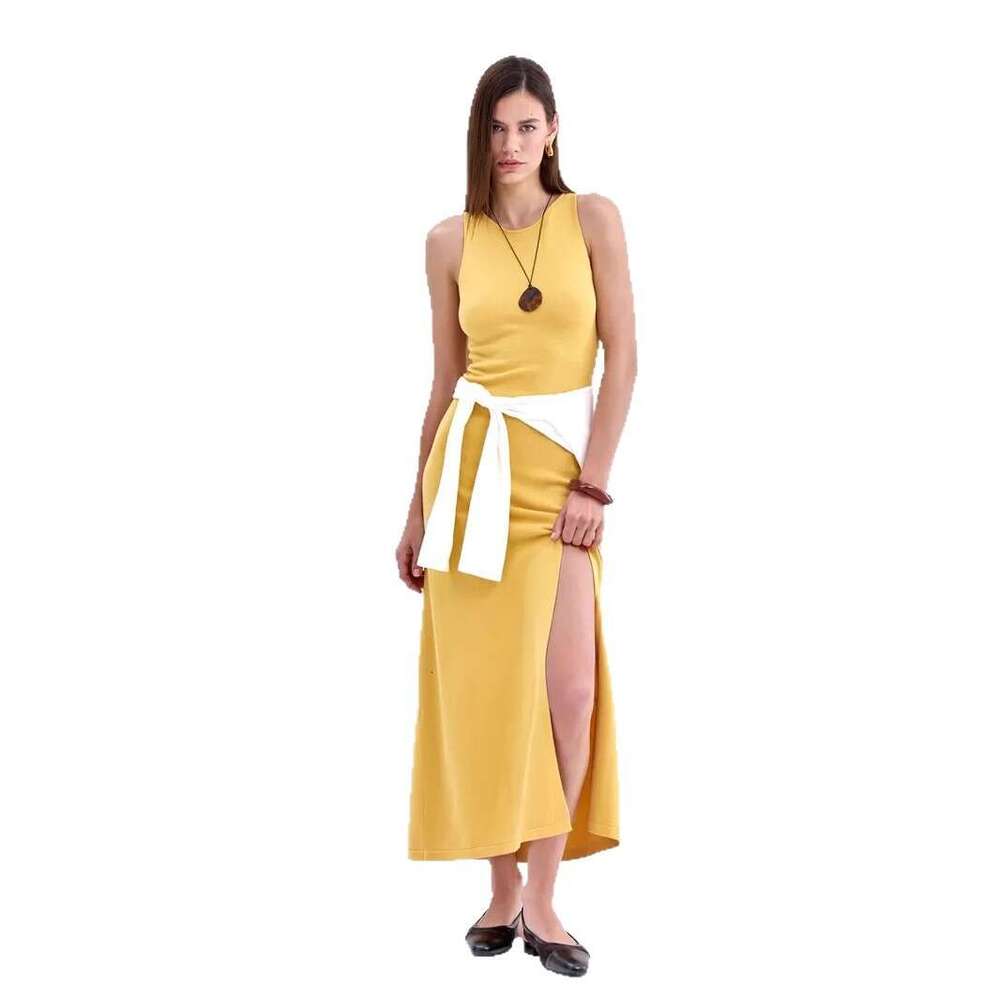 Autumn Winter Style Vest Sweater Elegant Versatile Slit Tight Long Dress Ins B5