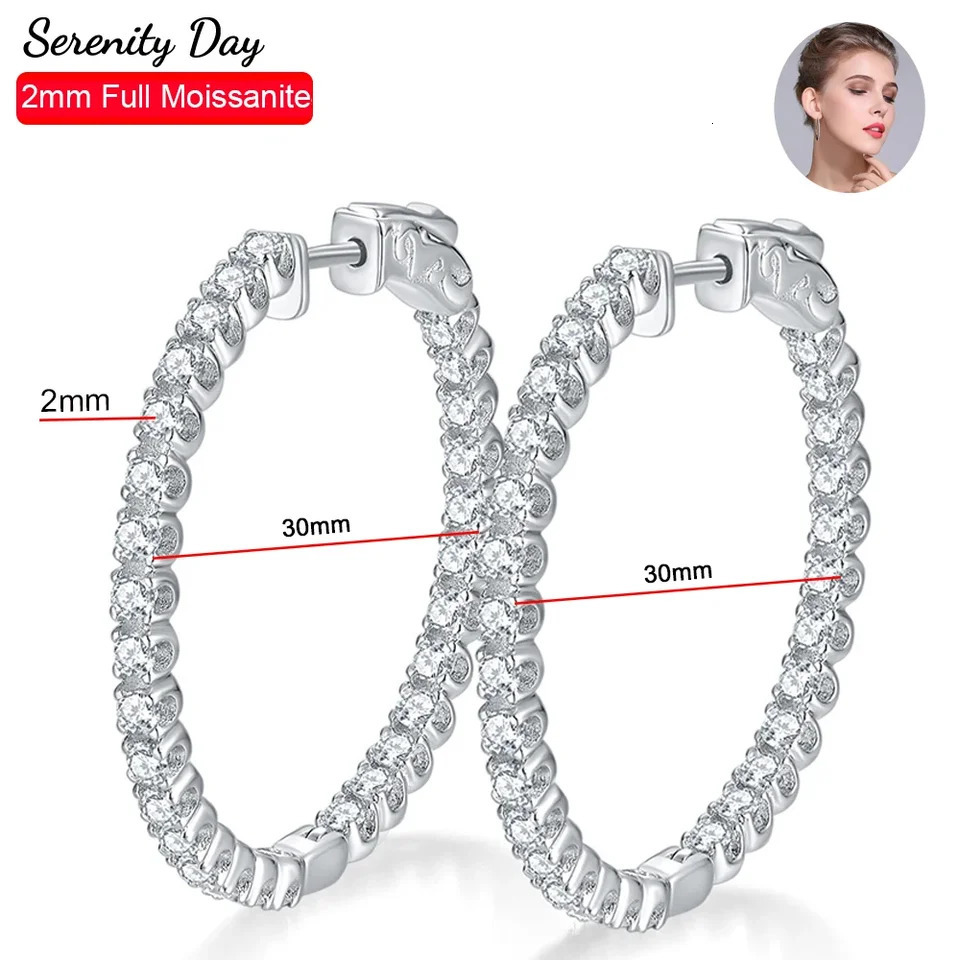 Serenity 2mm D Color Hoop Earrings For Women Anniversary Gift S925 Silver Sparkling Couples Earrings Wedding Bridal 250716