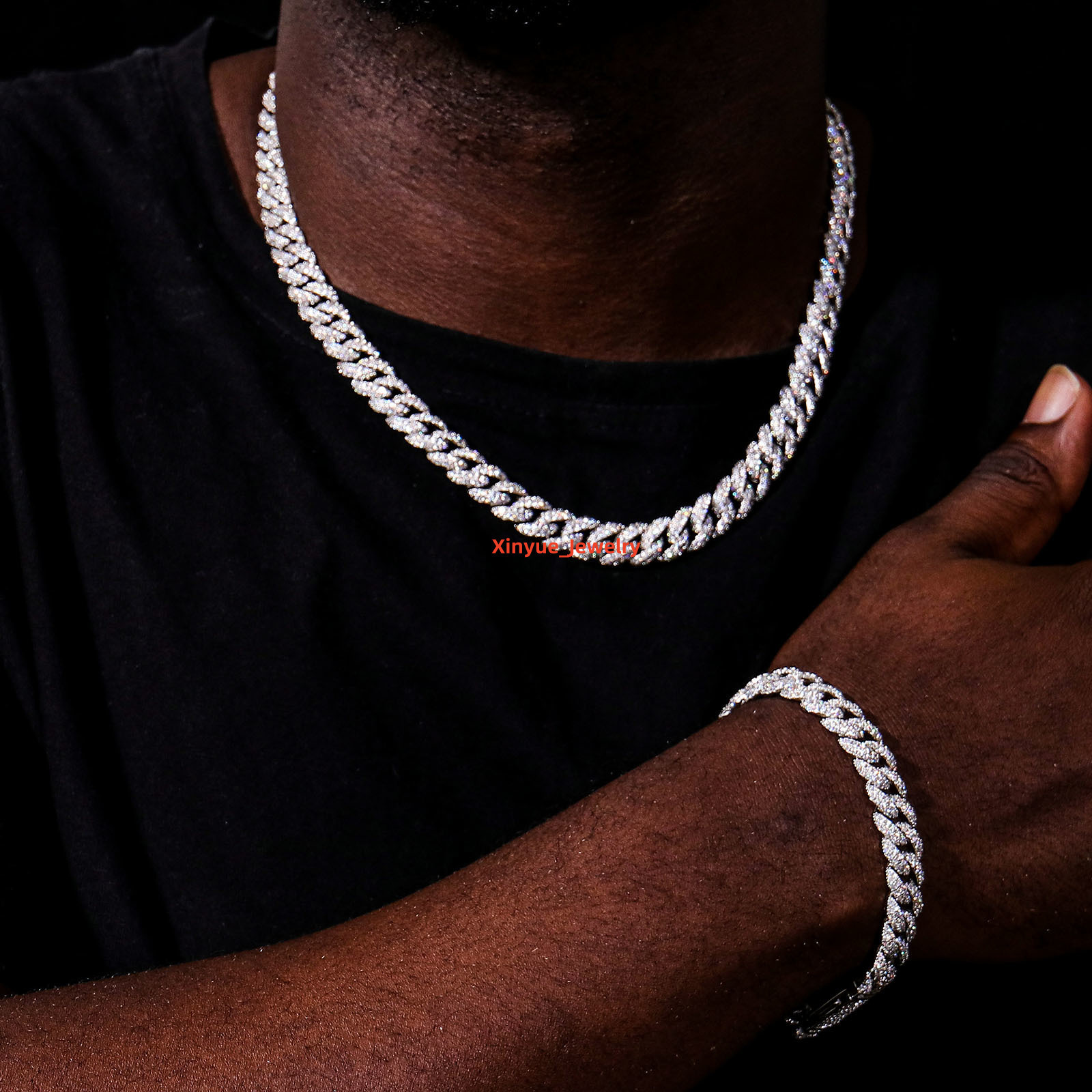 White Gold Moissanite Ice Out Collection Hop Miami Necklace Cuban Chain