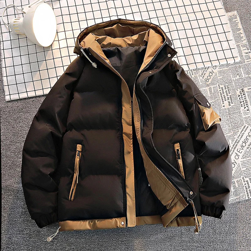 Fashion Men Casual Solid Color Hooded Parkas Male Black Khaki Warm Male Coat Padded Jacket Men Winter Parkas Thick Jacket Coats 250715
