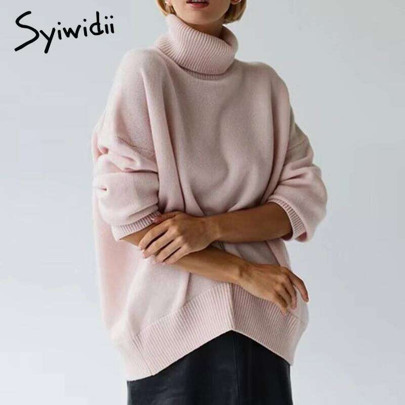 Syiwidii Fashion Sweater Women Turtleneck Long Sleeve Knitted Jumpers Autumn Winter Elegant Female High Street Pullovers MDNG