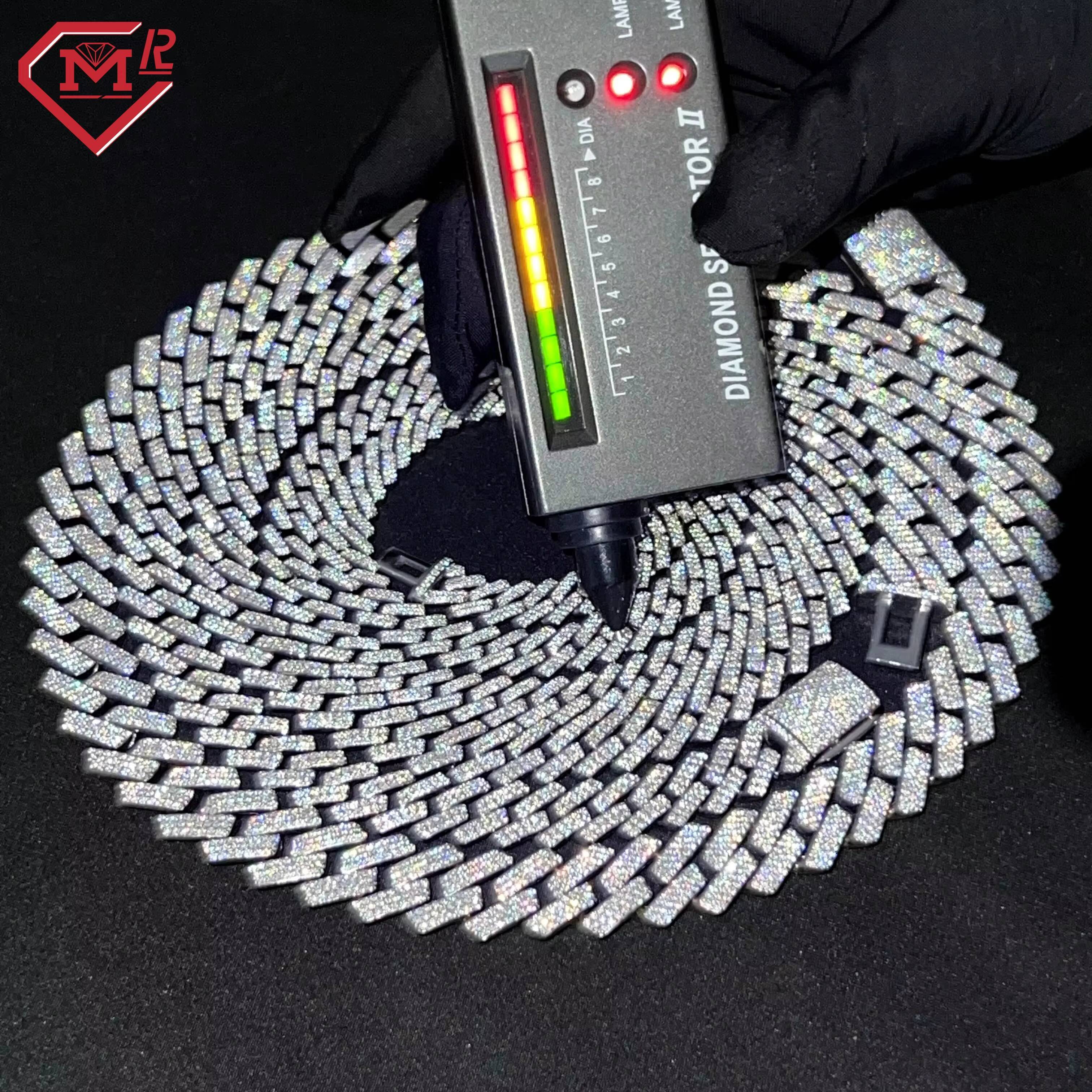 Rappers Cuban Link Chain Straight Angle 3 Rows Vvs Diamond S925 Custom Moissanite Cuban Chain