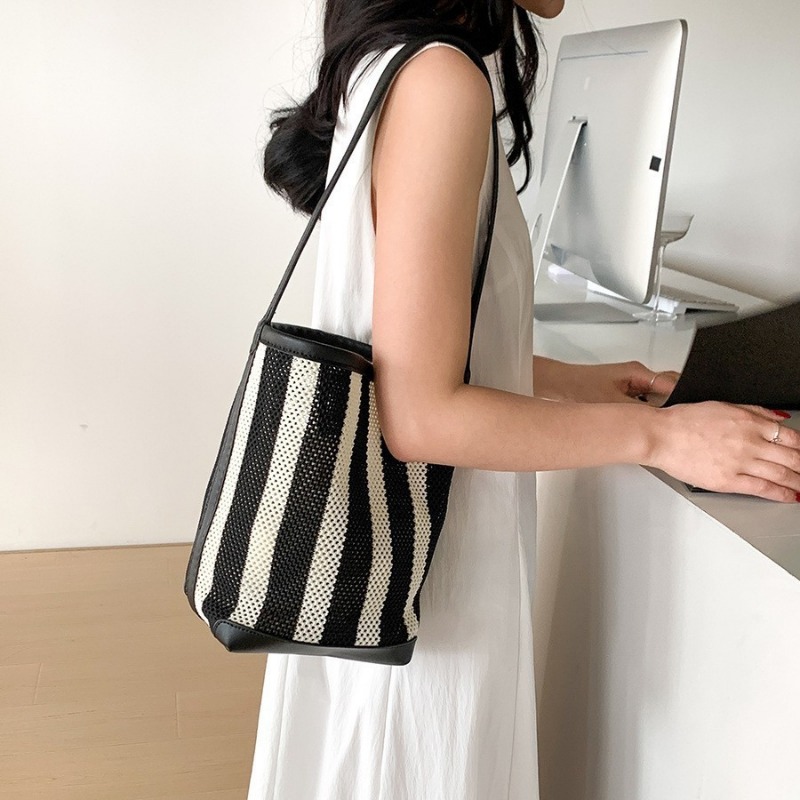 Womens Shoulder Backpack with Contrasting Stripe Pattern - Roomy Capacity