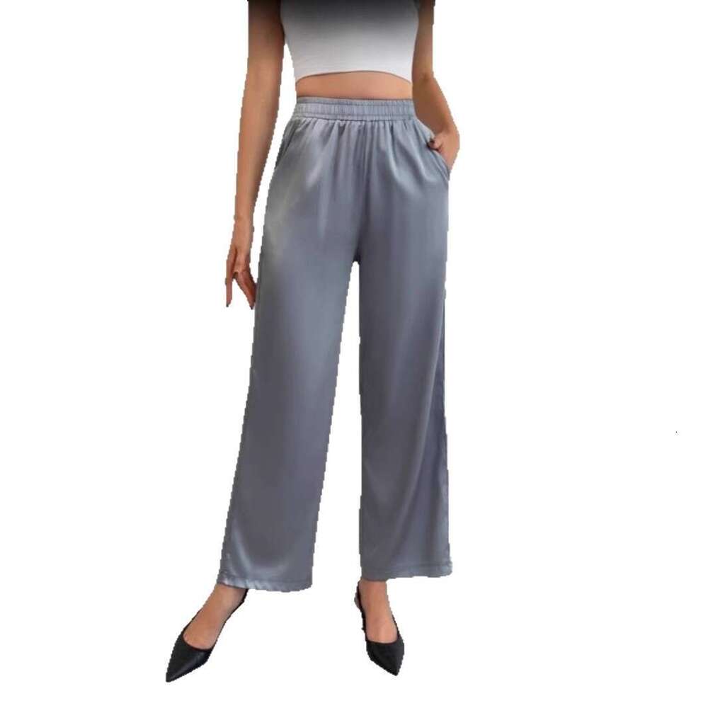 American Style Solid Color High Waist Versatile Design Casual Straight Wide-Leg Pants B5