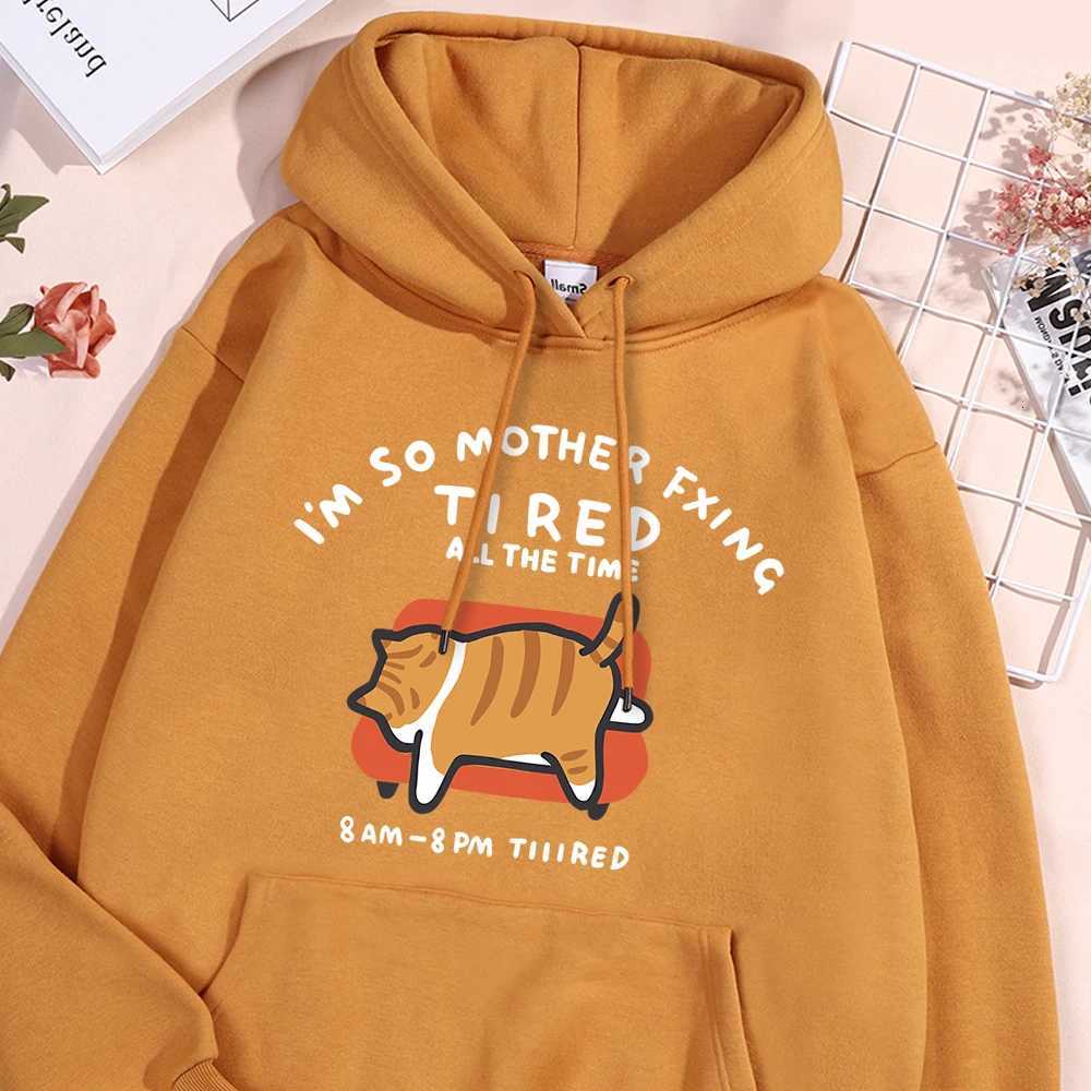 Orange Cat Lying On The Sofa White Printing Women Hooded Leisure Oversized Sport Shirts Sporty Simple Hoodies Versatile Clothes XJ250717