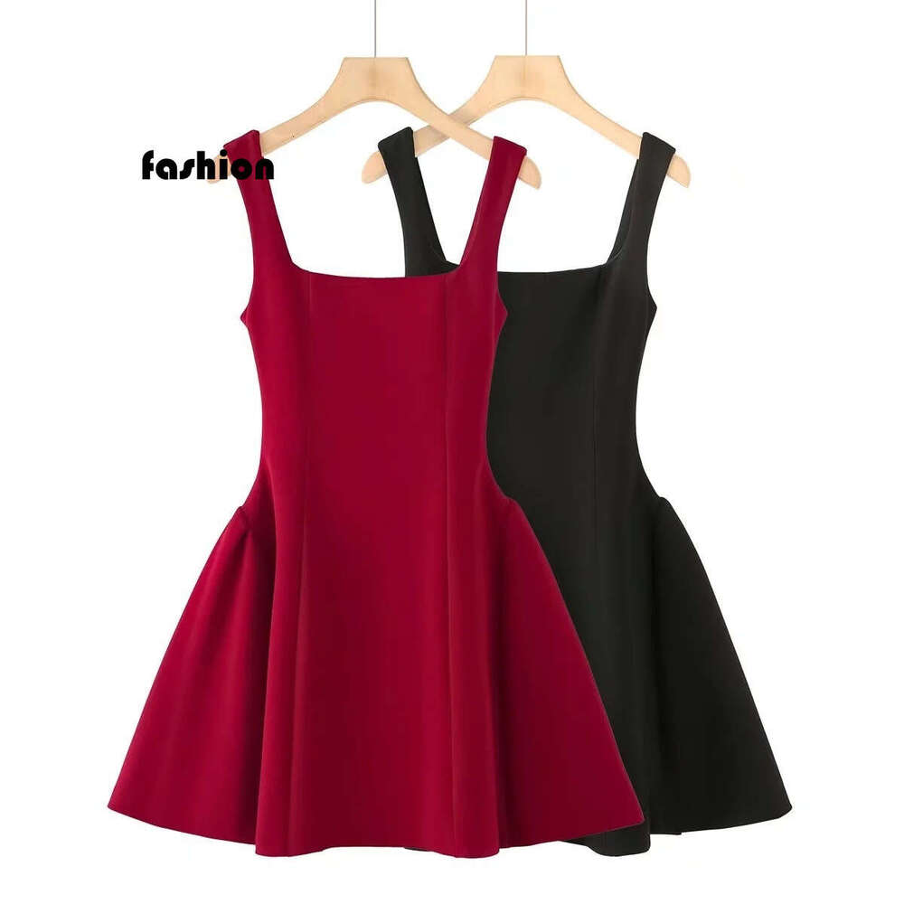 Spicy Girl Pure Desire Style Spaghetti Strap For Women Spring And Autumn Petite Patchwork Waist Slimming A-Line Tank Short Dress B5 g5