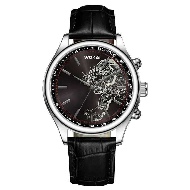 free shipping 2024 New Fashion Tiger Watch WOKAI Wristwatches Casual Leather Band Quartz Watches Men Cheap Price Dropshipping Montre