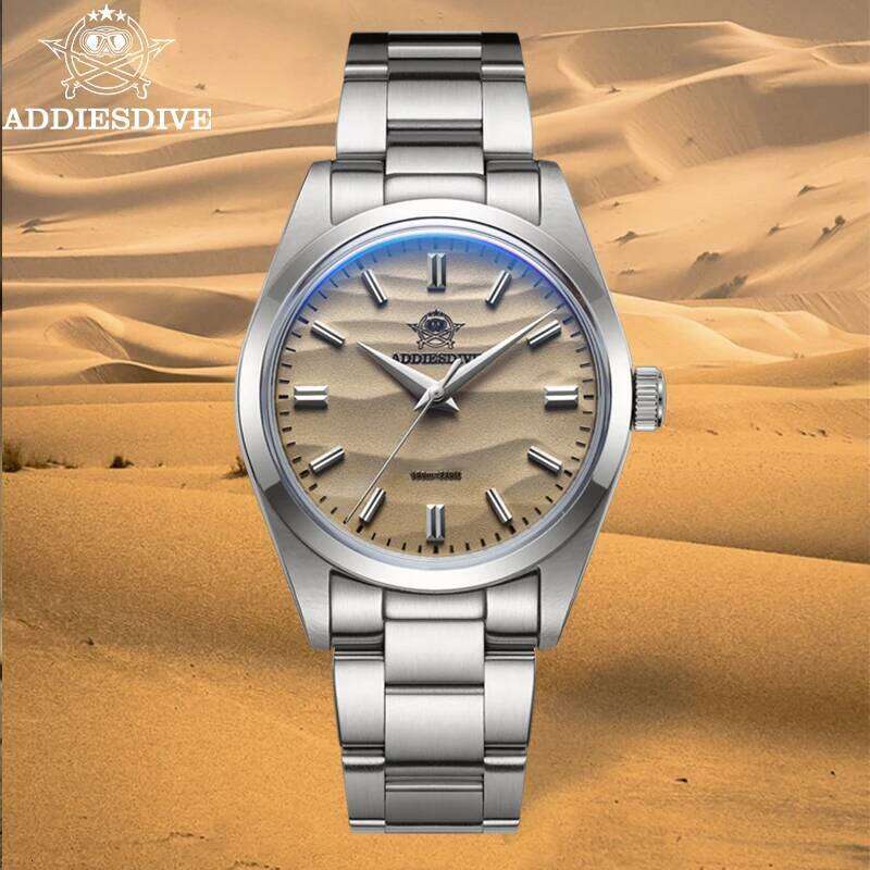ADDIESDIVE Men's Sand Dial 36mm Quartz Watch 100m Waterproof 316L Stainless Steel AR Coated Dome Glass WristWatch for Men free shipping