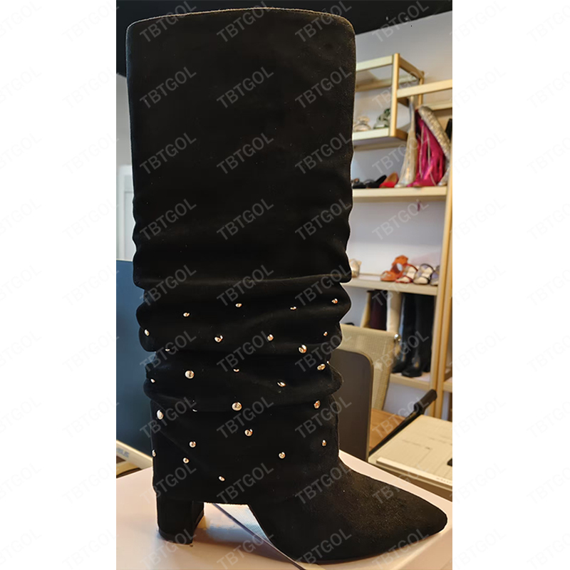 Fashion Shark Boots Winter Snow Boot Chunky High Heel Christmas Boots Wool Women Western Cowboy Boot Embroidery Knee High Boots XY55