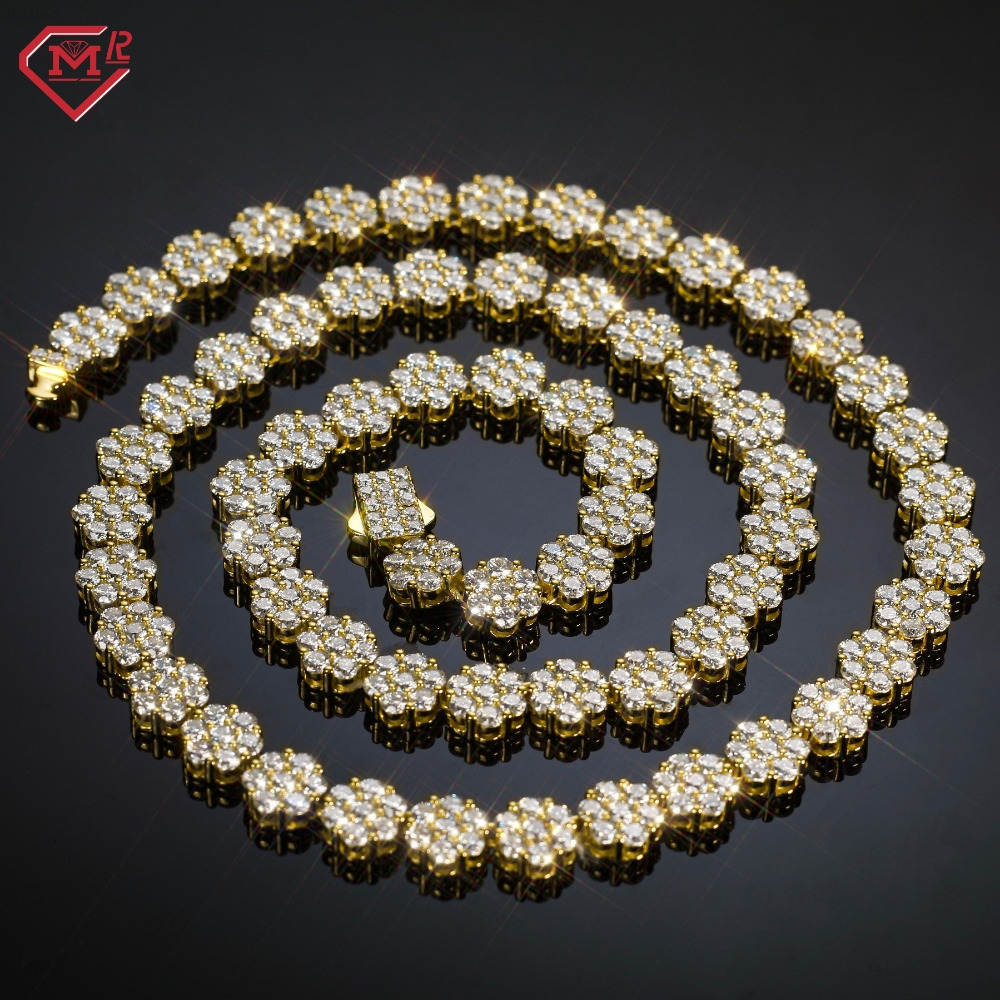 7MM Tennis Chain Necklace Customized Flower Shape S925 Hip Hop Jewelry Moissanite Tennis Chain