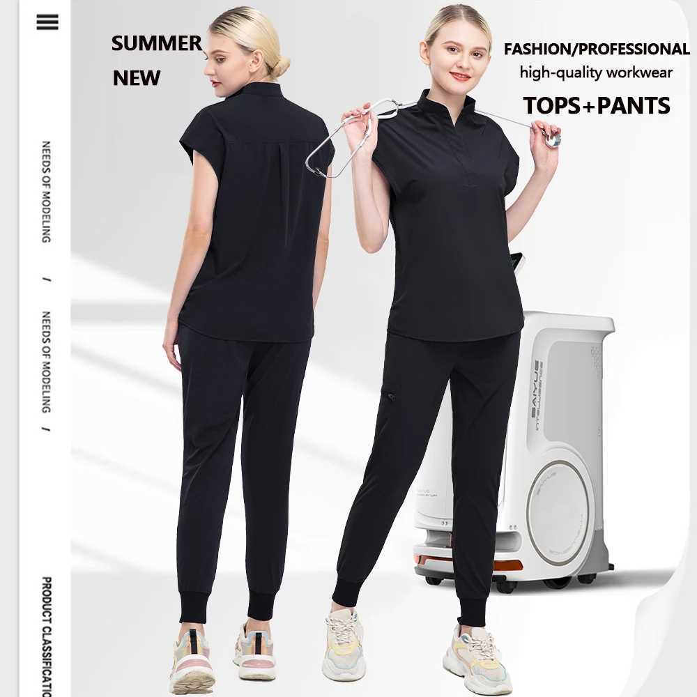 Breathable Elastic Summer Beauty Work Clothes Operating Scrubs Uniforms Medical Nursing Uniforms Lightweight Top+pants Wholesale Z250718