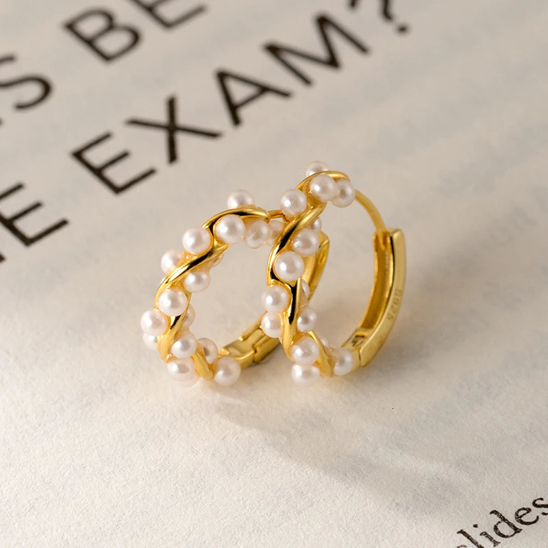 Moidan 925 Sterling Silver Charm Twine Pearl Hoop Earrings Trendy Gold Color Ear buckle For Women Wedding Fine Jewelry Gifts 250716