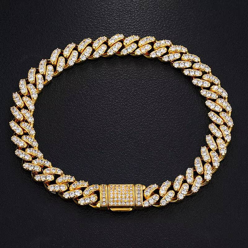 15MM Iced Out Moissanite CZ Cuban Link Chain Necklace Pass Diamond Test GRA Two Tones 925 Sterling Silver Plated VVS Hip Hop