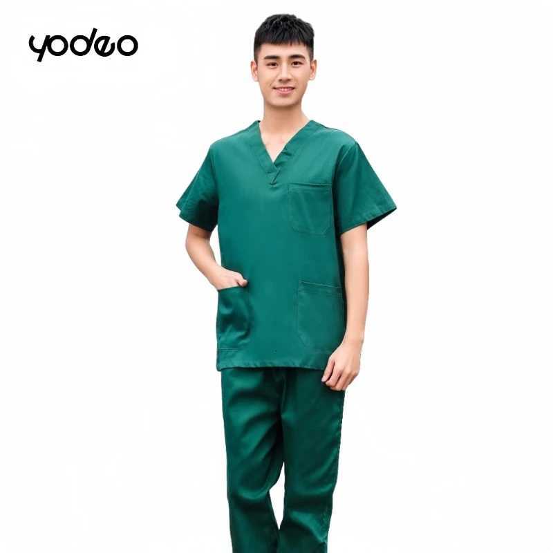 Men women pure cotton medical clothes laboratory long sleeved set clinic doctor work clothes V-neck style pharmacy nurse uniform Z250718