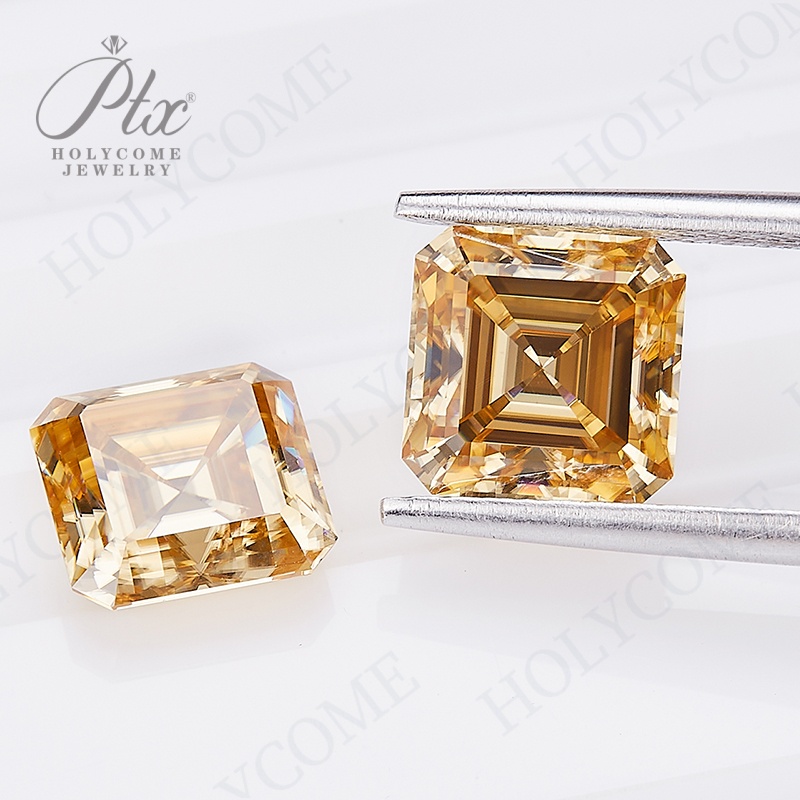 Moissanite Stone Asscher Cut Champagne Original Color VVS1 Gemstone GRA Certificate Various Sizes High Quality Synthetic Moissanite Diamonds